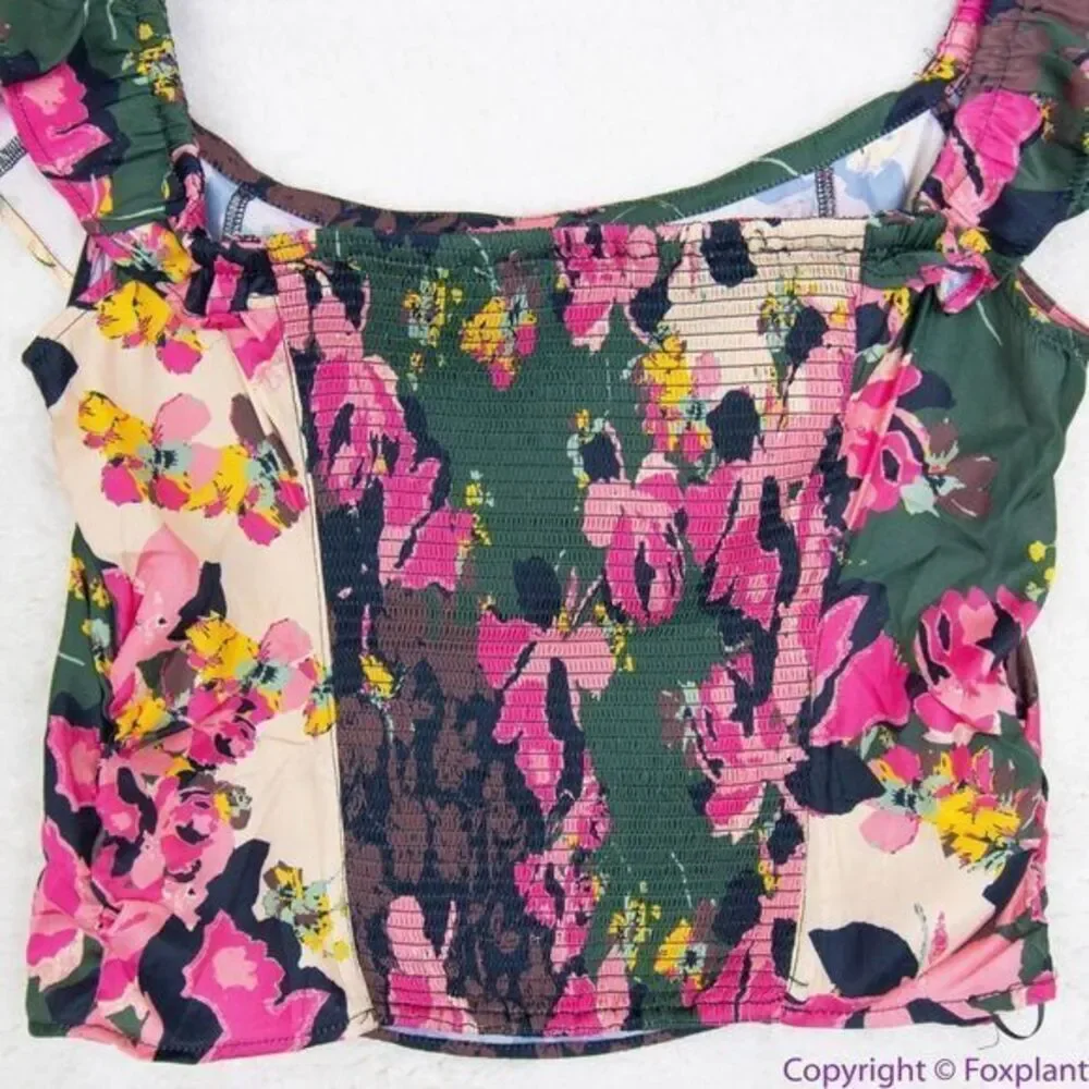 NEW Free‎ People off the shoulder mini top  Floral print crop top, L,
